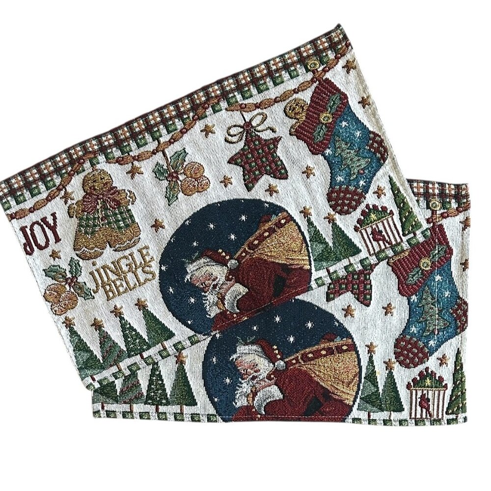 Christmas‎ Tapestry Placemats Set of 2 Jingle Bells Gingerbread MenSanta Vintage